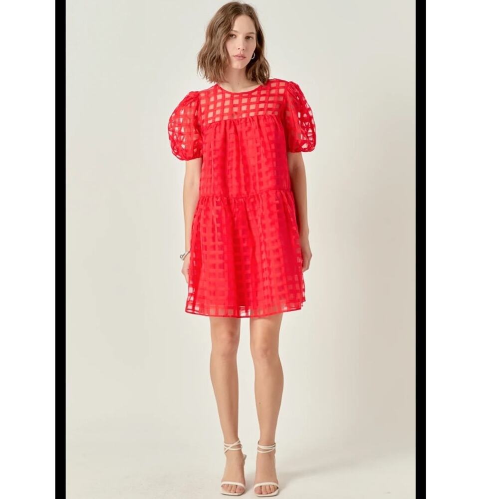 English Factory Embroidery Detail Window Pane Dress S